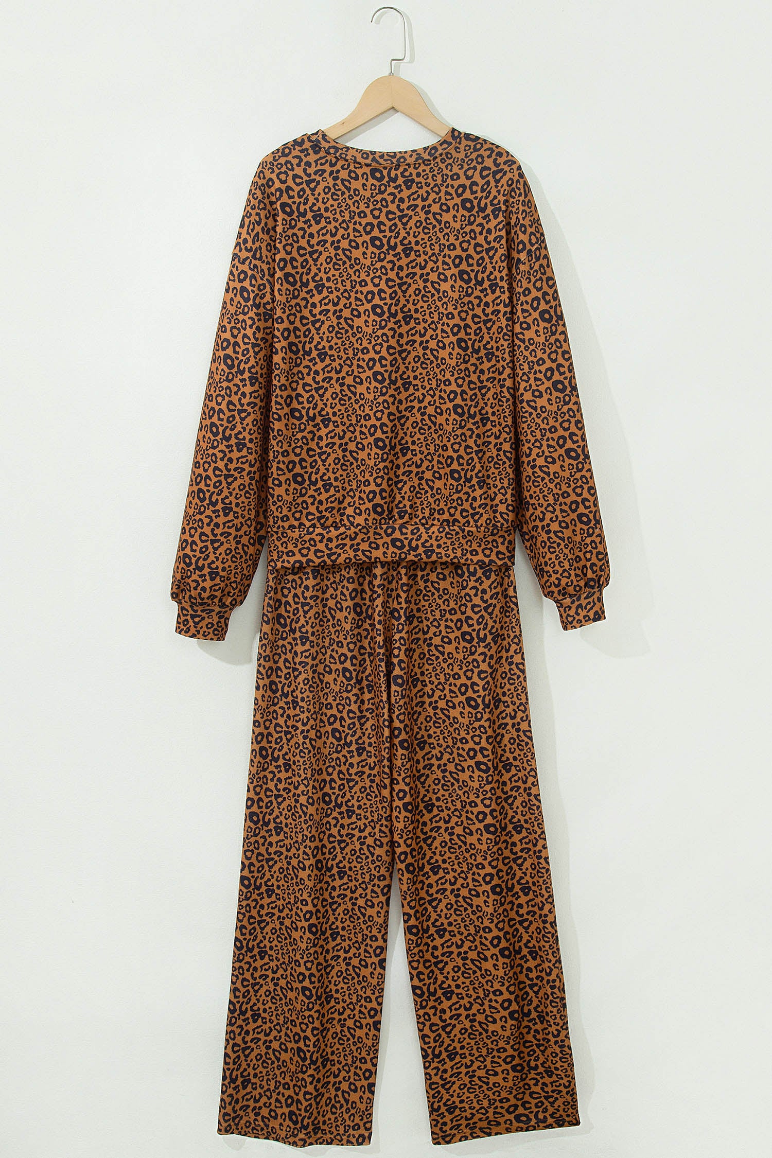 Brown Leopard Print Long Sleeve Top Relaxed Pant Set