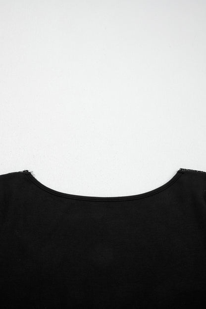Black Lace Trim Elegant Neckline Long Sleeve Slim Top