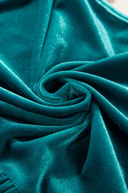 Chemisier en velours vert d'eau à col en V et manches bouffantes