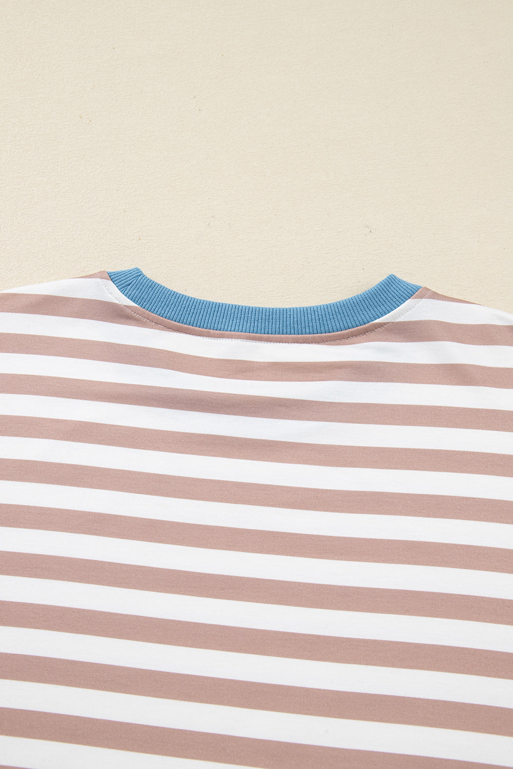 Khaki Stripe Contrast Edge Drop Shoulder Pullover and Shorts Plus Size Set