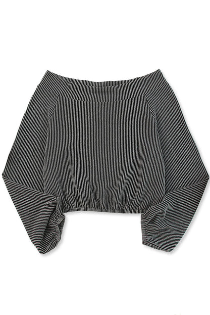 Haut gris en tricot côtelé à épaules dénudées et manches ballon 