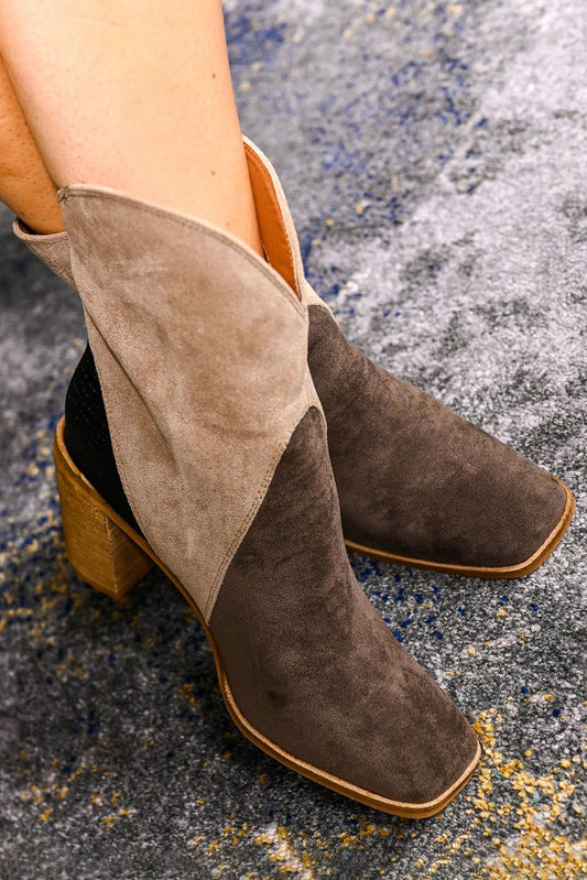 Carbon Grey Colorblock Suede Heeled Ankle Booties