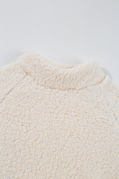 Sweat-shirt blanc uni en polaire à col montant et épaules tombantes