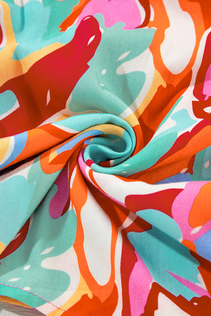 Chemisier à manches mi-longues et col en V avec cordon de serrage et imprimé abstrait rose rouge