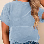 Myosotis Plain Corded Knit Mock Neck T Shirt