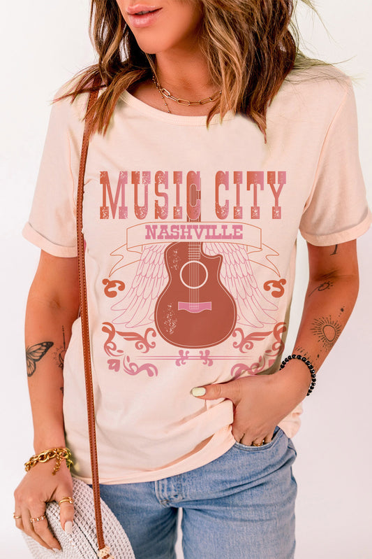 T-shirt ras du cou à imprimé graphique guitare MUSIC CITY