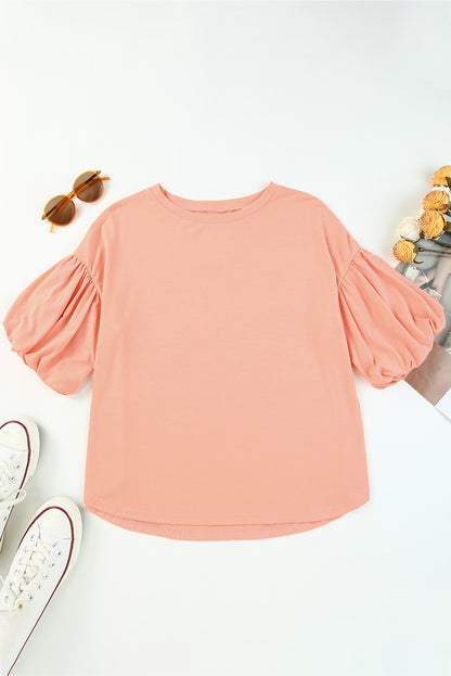 Chemisier à col rond et manches bouffantes 