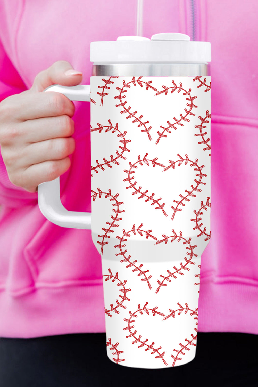 Tasse isotherme blanche en acier inoxydable en forme de cœur avec poignée