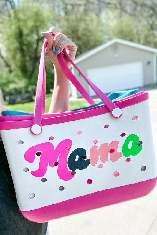 Rose Red mama Print Self-assembly Straps Hollowed EVA Beach Bag