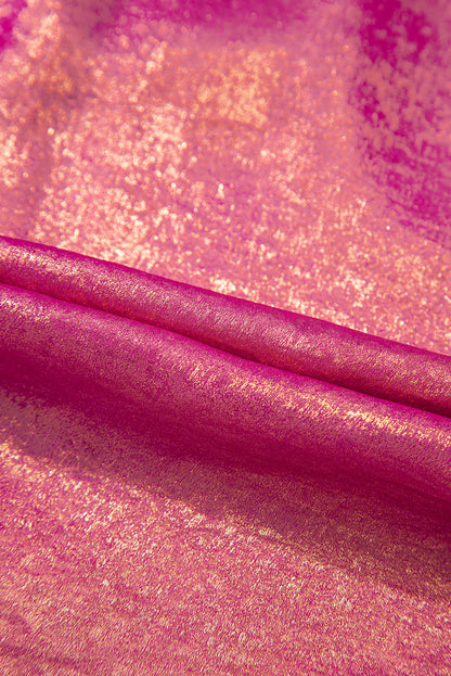 Chemise décontractée boutonnée à manches courtes et à reflets métallisés rouge rose