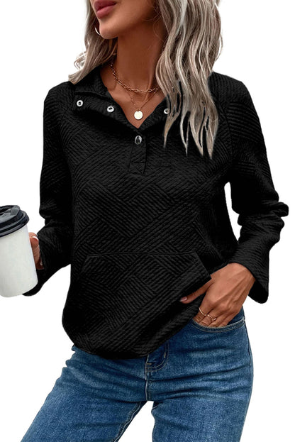 Sweat-shirt boutonné en tricot texturé gris clair avec poche kangourou