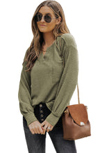 Waffle Knit Split Neck Pocketed Loose Top