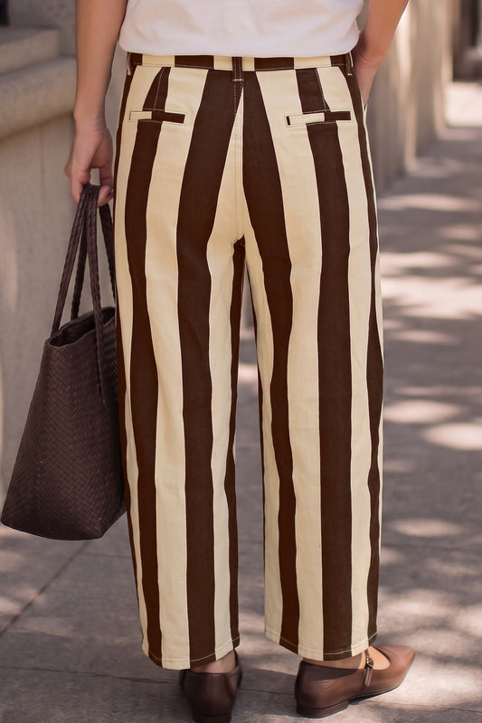 Brown Stripe Nature Waist Casual Shift Jeans