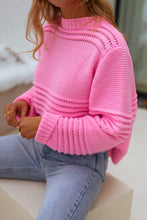 Suéter con cuello simulado y ojales de punto trenzado de color liso rosa