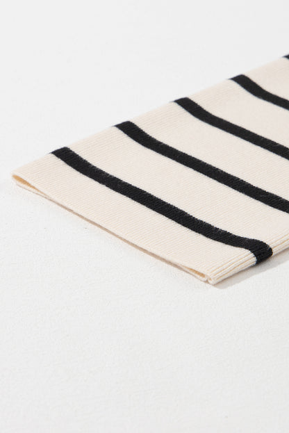 Pull cardigan boutonné à rayures noires et poches à rabat