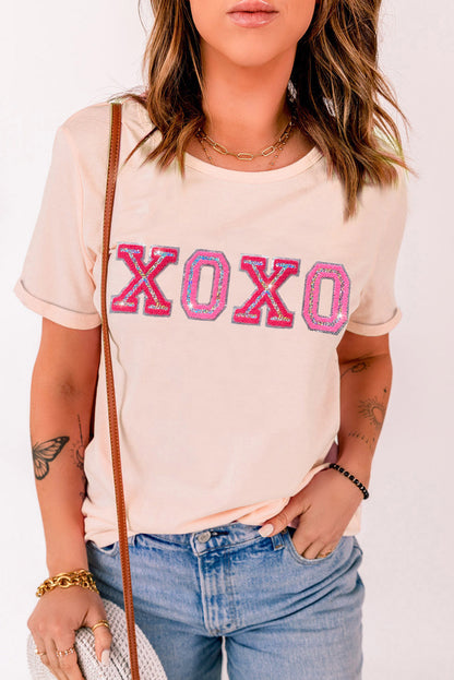 T-shirt graphique XOXO brillant rose de la Saint-Valentin