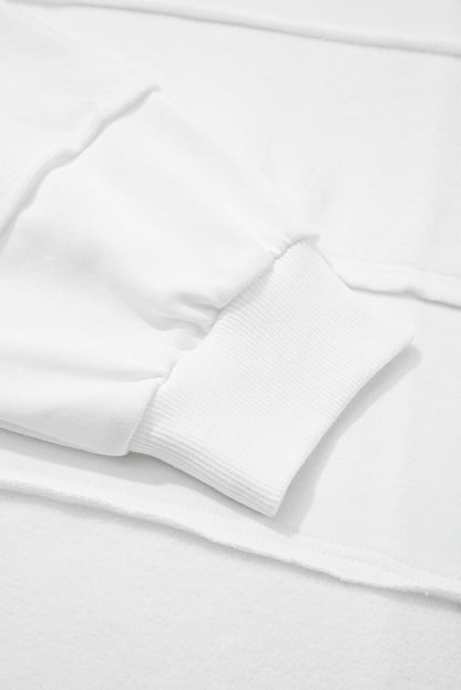 White Textured Raw Seam Plus Size Pullover Top and Drawstring Pants Set