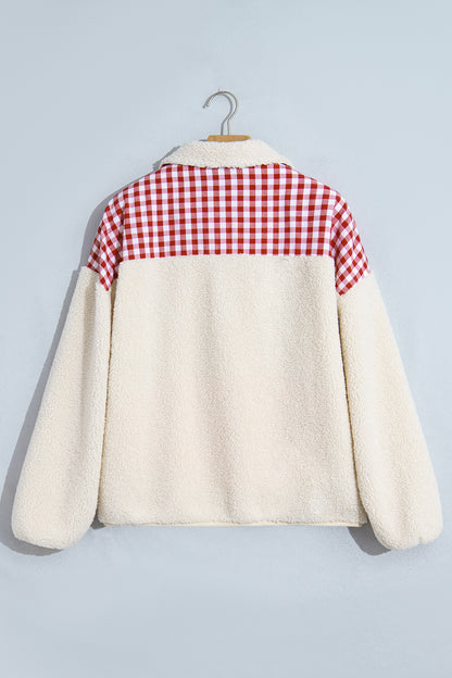 White Plush Plaid Patchwork Merry Christmas Baggy Sweatshirt