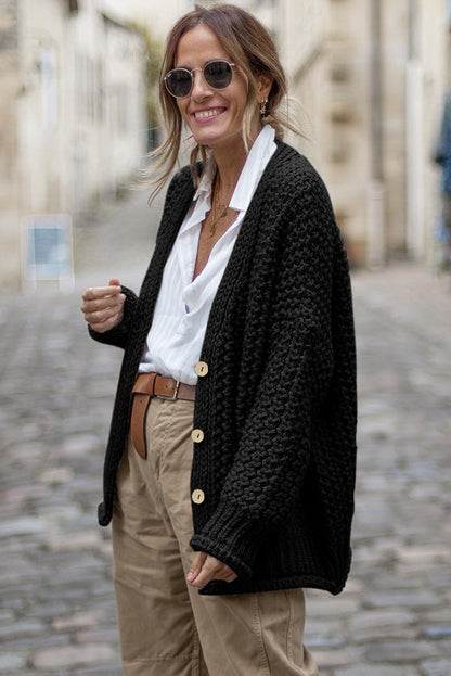 Cardigan vintage en maille torsadée boutonnée sur le devant 