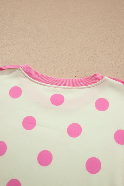 Yellow Polka Dot Contrast Patchwork Round Neck Baggy Sweatshirt
