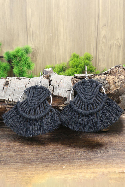 Pendientes colgantes en forma de abanico con borlas de crochet