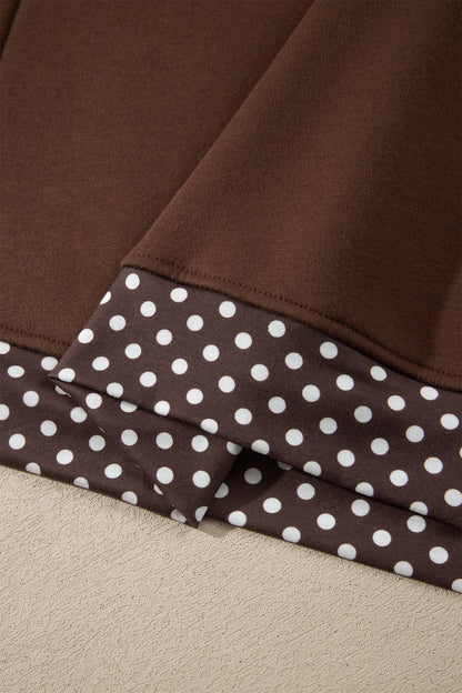 Brown Colorblock Polka Dot Contrast Trim Oversized Sweatshirt