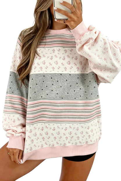 Pink Floral Mix Patchwork Tunic Pullover Sweatshirt