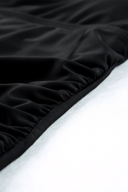 Traje de baño tankini con tiras y escote de muesca en contraste de cintura alta