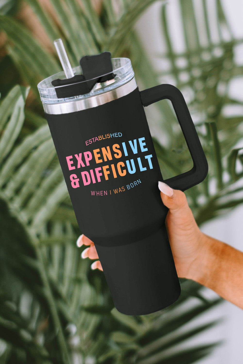 Tasse isotherme en acier inoxydable à imprimé léopard Mama avec poignée 40 oz