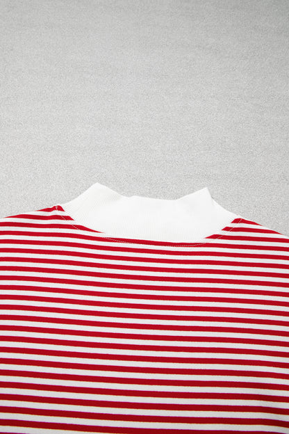 Pink Stripe Oversize Mock Neck Sweatshirt and Shorts Set