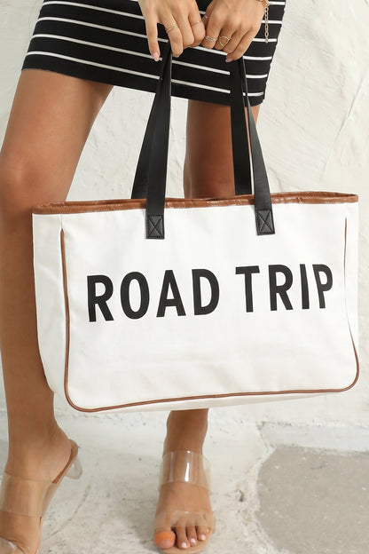 White Canvas Road Trip Tote Bag 50x15x30cm Summer Travel Carryall