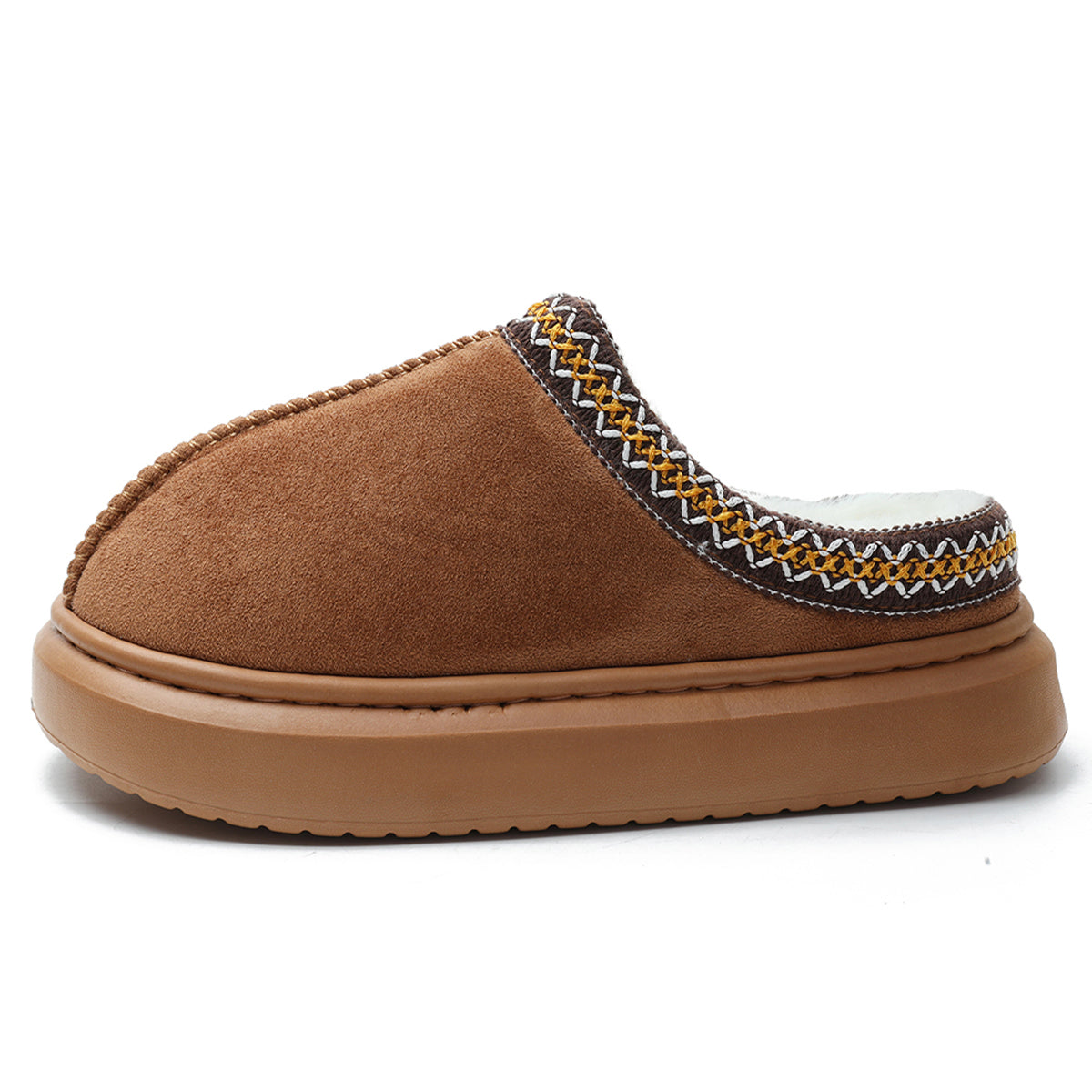 Chestnut Contrast Edge Suede Plush Lined Thick Sole Winter Slippers