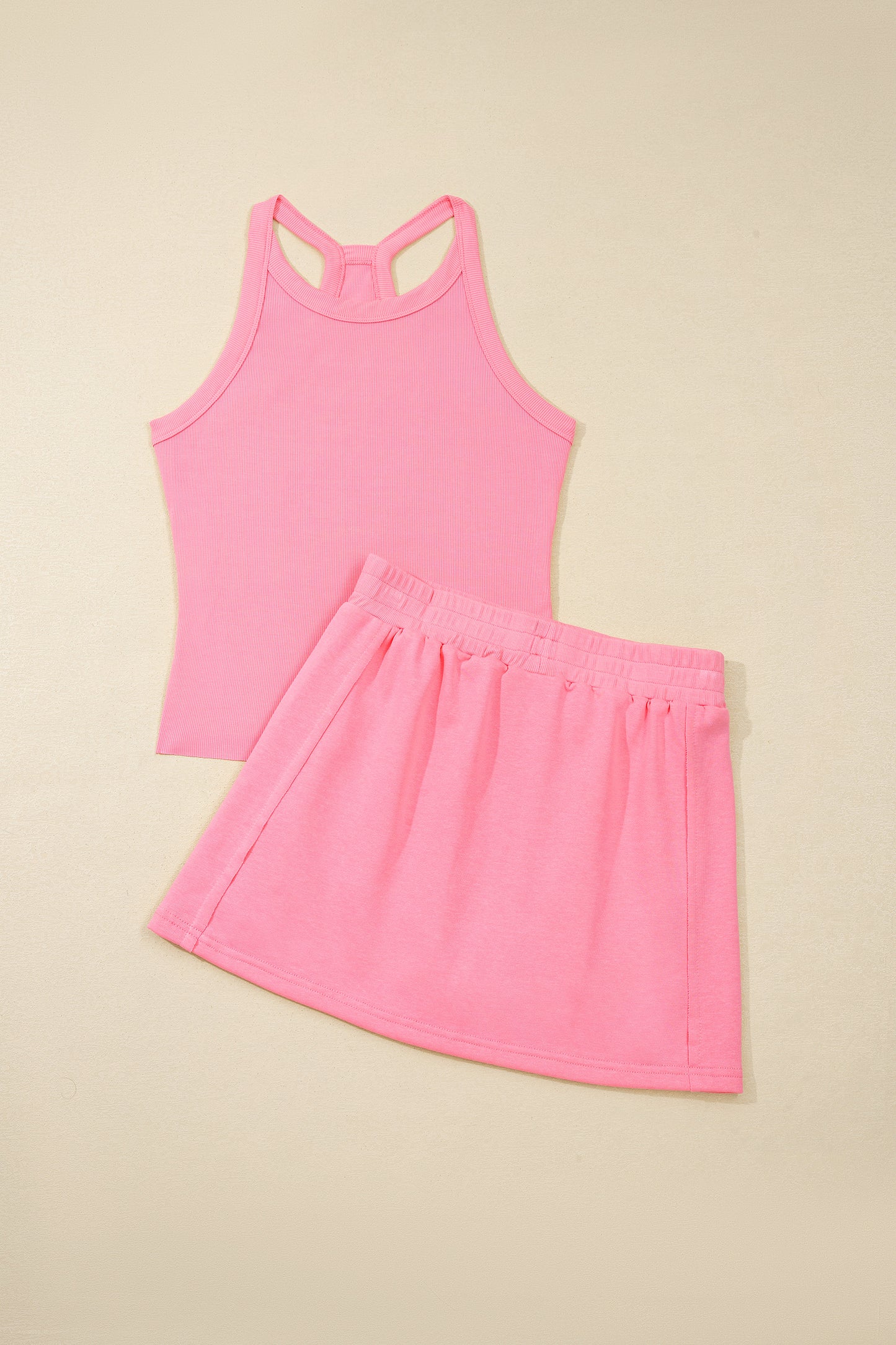 Green Slim Tank Top Elastic Waist Mini Skort 2pcs Outfit