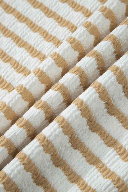 Apricot Stripe Plus Size Textured Patchwork Detail Half Sleeve Top