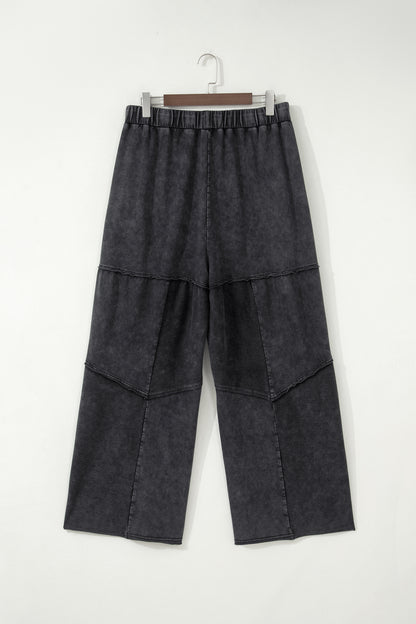 Black Plus Size Mineral Wash Exposed Seam Patchwork Drawstring Loose Pants