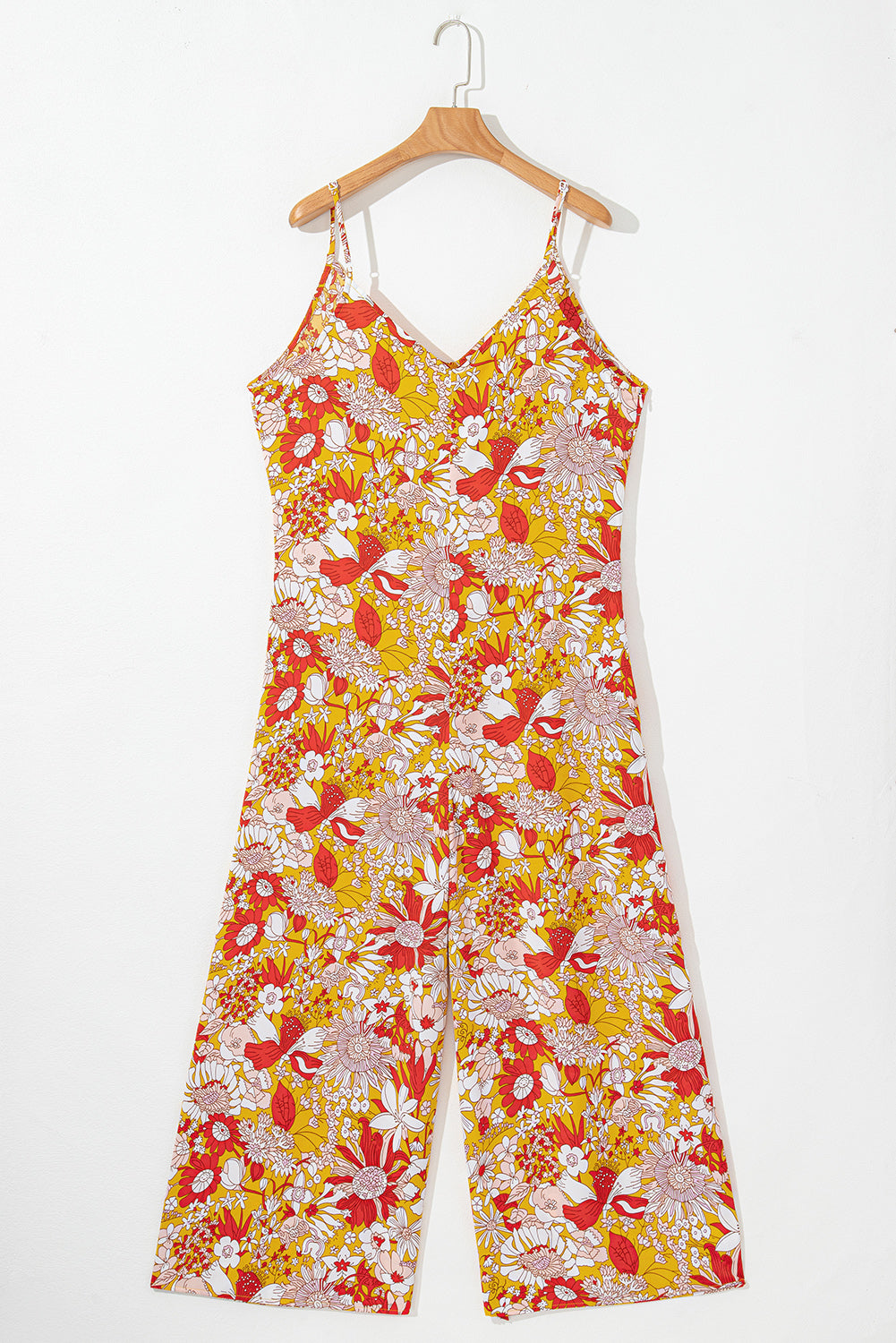 Combinaison ample sans manches à col en V et motif floral orange