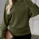 Four Leaf Clover Solid Color Extended Cuffs Long Sleeve Top