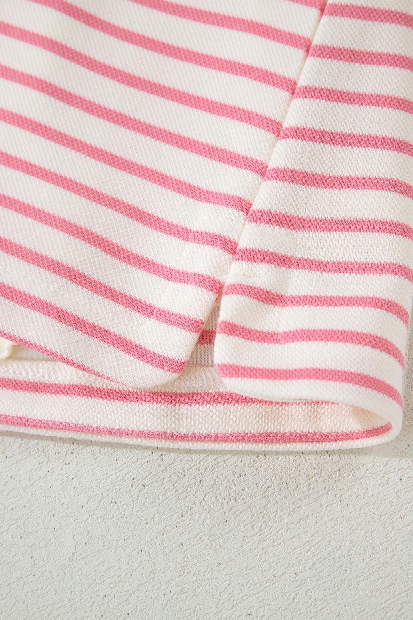 Pink Stripe Color Block Patchwork Polo Tee Drawstring Elastic Waist 2pcs Skort Set