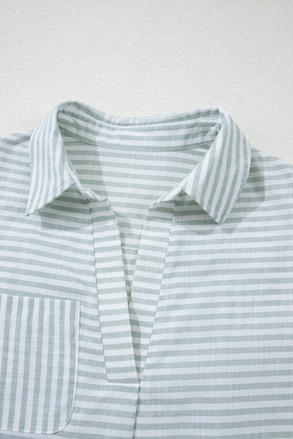 Robe de plage à rayures blanches, col en V, poche poitrine, manches longues