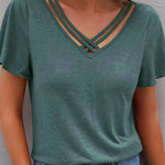 Mist Green Crisscross V Neck Butterfly Sleeve T Shirt
