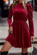 Red Dahlia Velvet Frilled Neck Gigot Sleeve Swing Dress