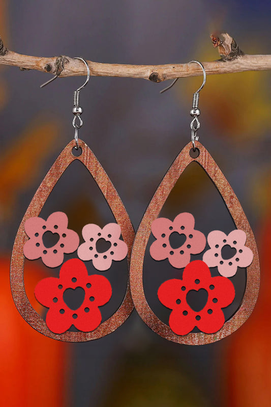 Pink Hollow-out Flower Drop Earrings