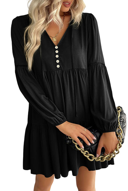 Mini-robe boutonnée à volants et manches bouffantes en dentelle verte 