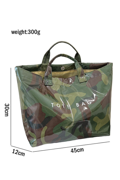 Jungle Green Camouflage Glossy PU Leather Tote Bag