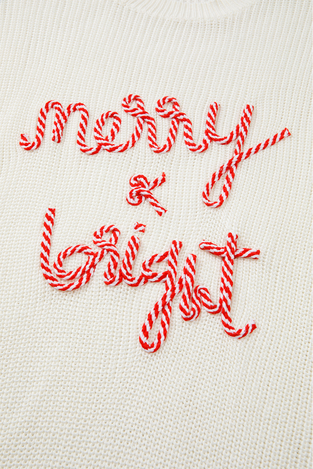 Pull de Noël rayé blanc avec lettres lumineuses et joyeuses