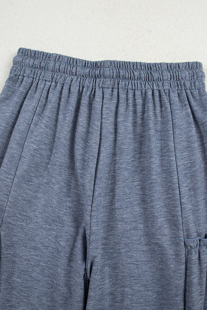 Frilled Detail Wide Leg Drawstring Elastic Waistband Pants