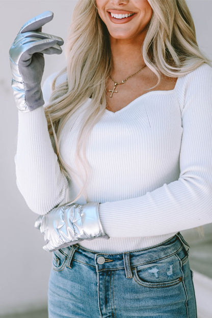 Gray Shiny Touch Screen Cycling Gloves