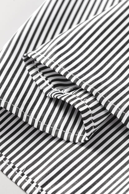 Black Stripe Striped Ruffle Sleeve Short Sleeve Round Neck Casual Shift Blouse