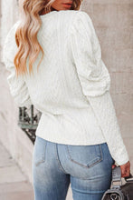 Khaki Solid Color Puffy Sleeve Textured Knit Top