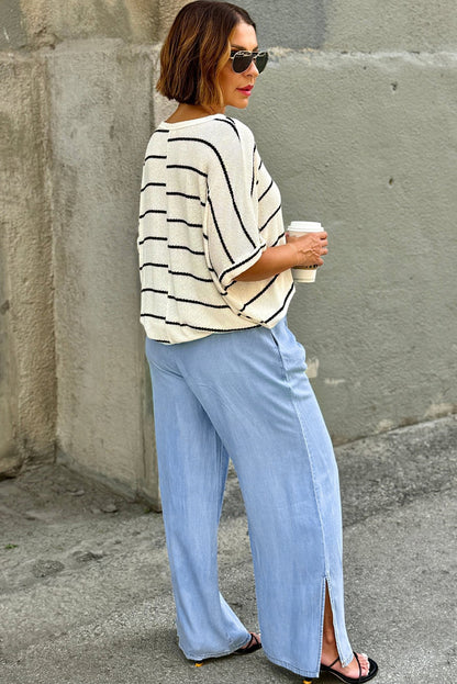 Jean ample taille haute à fentes larges et décontractées bleu Beau, grande taille